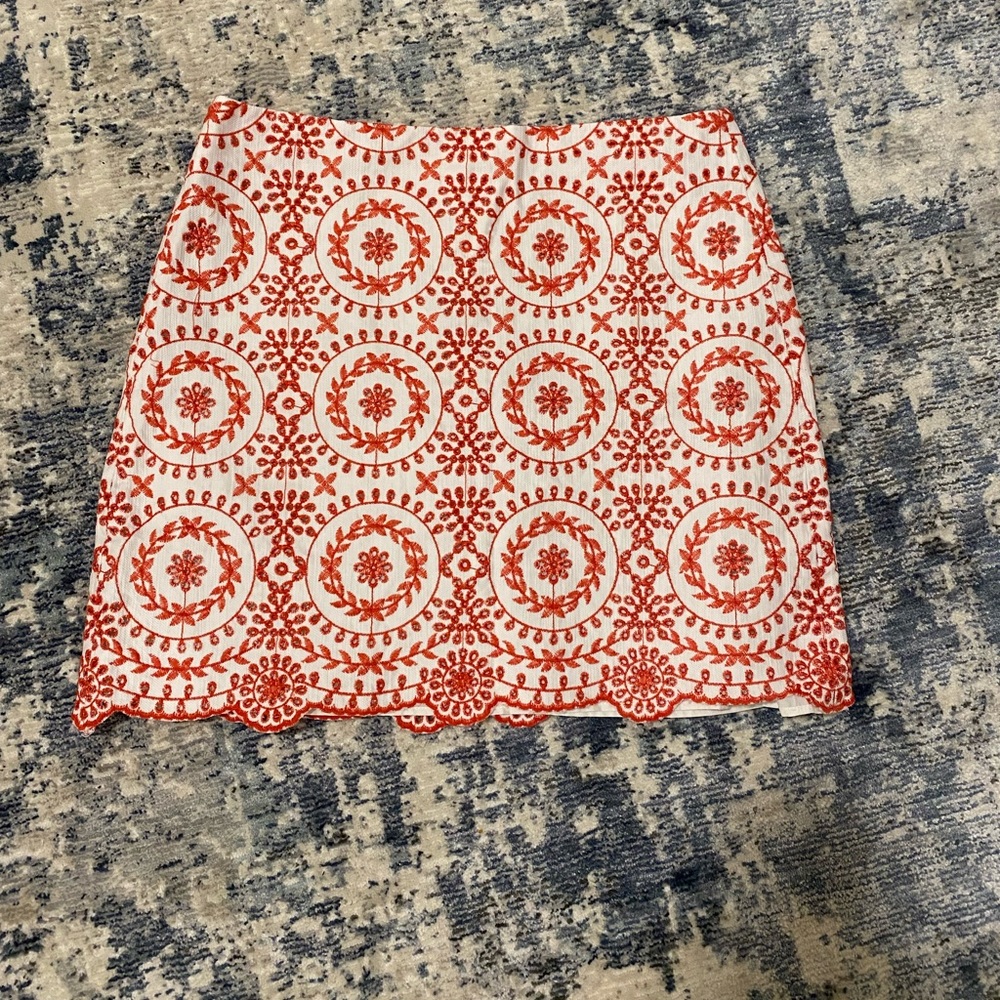 Ann Taylor LOFT | Orange Embroidered Scalloped Eyelet Skirt | Sz 6